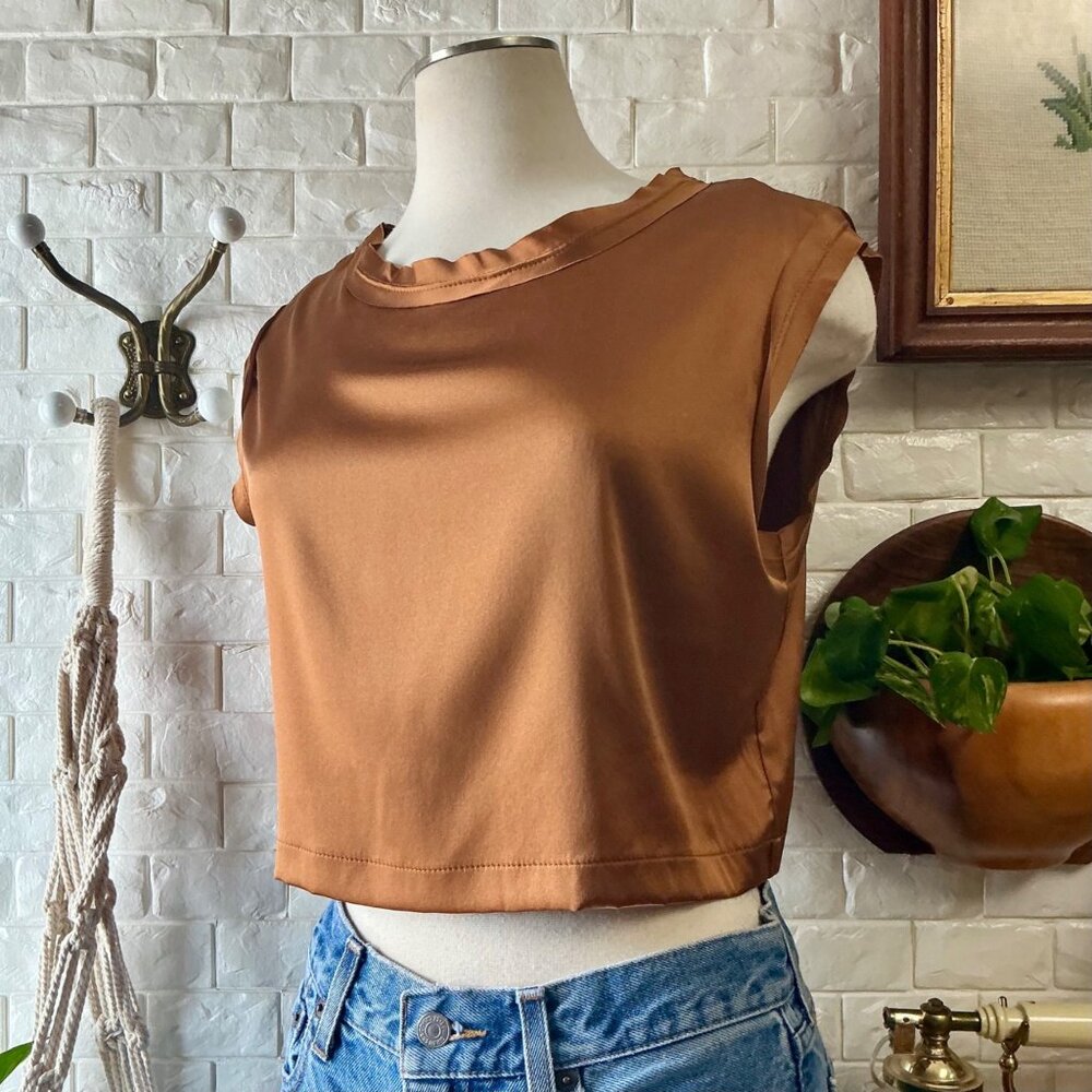 SOLD Nonchalant the Label Mel Crop in Brown Metallic Copper 100% Silk Crop - Picture 6 of 16